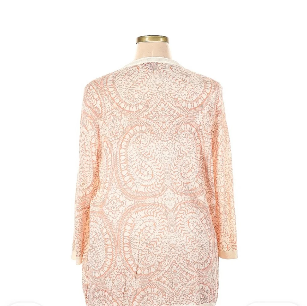 Talbots Peach Lace Print Cardigan - Picture 2 of 3